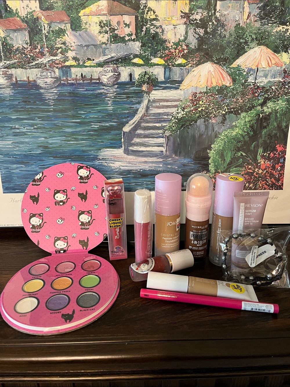 Hello Kitty Pink Eyeshadow Palette & Assorted Makeup-11 pieces, multi brands